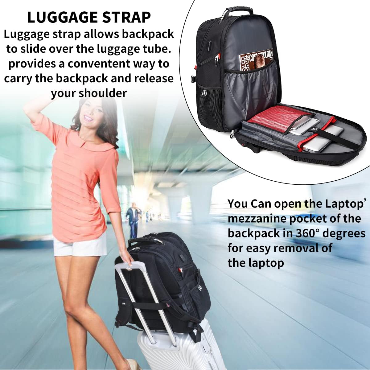 SHRRADOO Extra Large Travel Laptop Backpack for Men, Work College Backpacks - Image 6