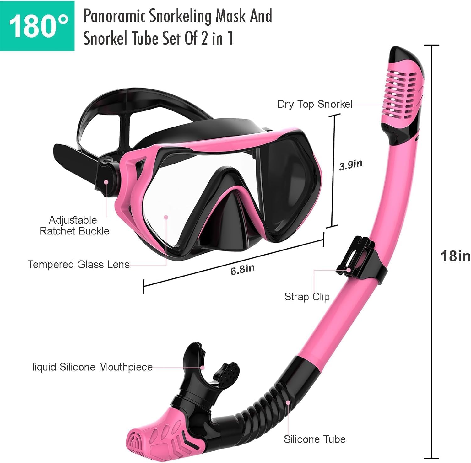 Snorkeling Gear for Adults, JRing Snorkel Set Anti Fog Goggles Dry Snorkel - Image 4
