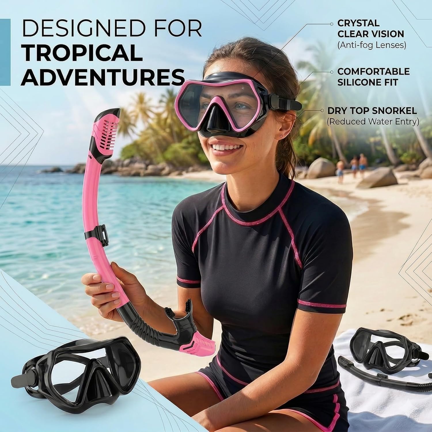 Snorkeling Gear for Adults, JRing Snorkel Set Anti Fog Goggles Dry Snorkel - Image 6