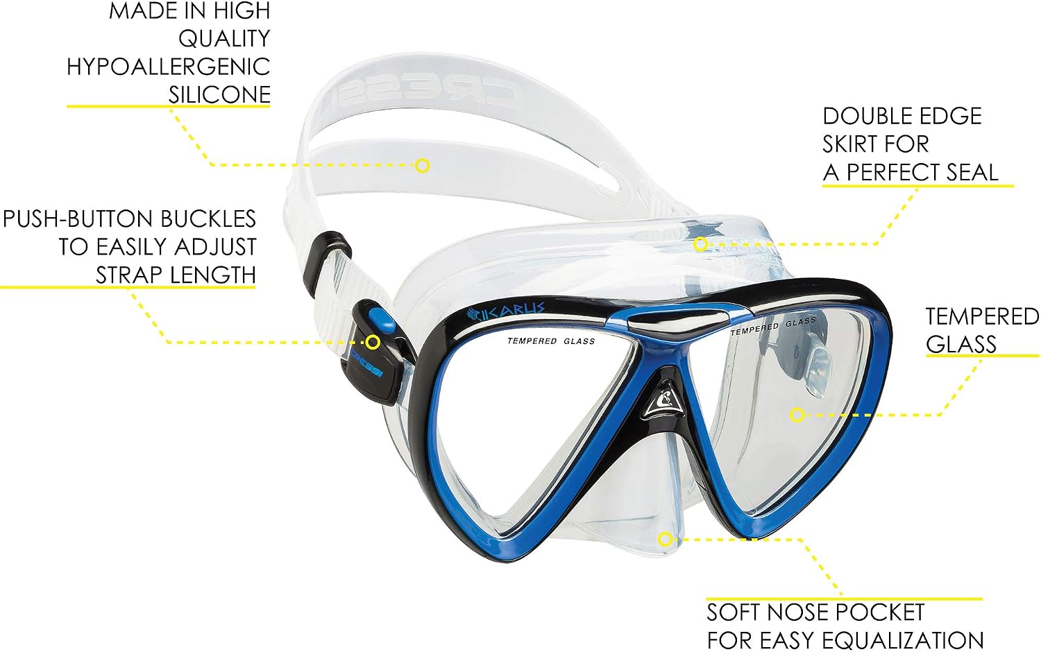 CRESSI Adult Snorkeling Set in Comfortable Pure Silicone - Mask & Semi-Dry Snorkel | Ikarus & Orion - Image 2