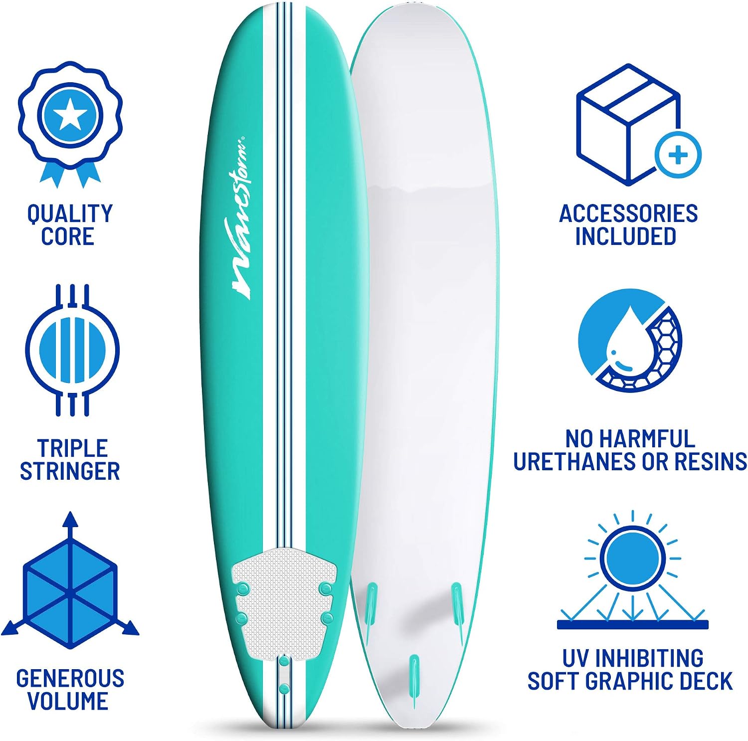 WAVESTORM 8ft Premium Classic Longboard Surfboard - Image 4