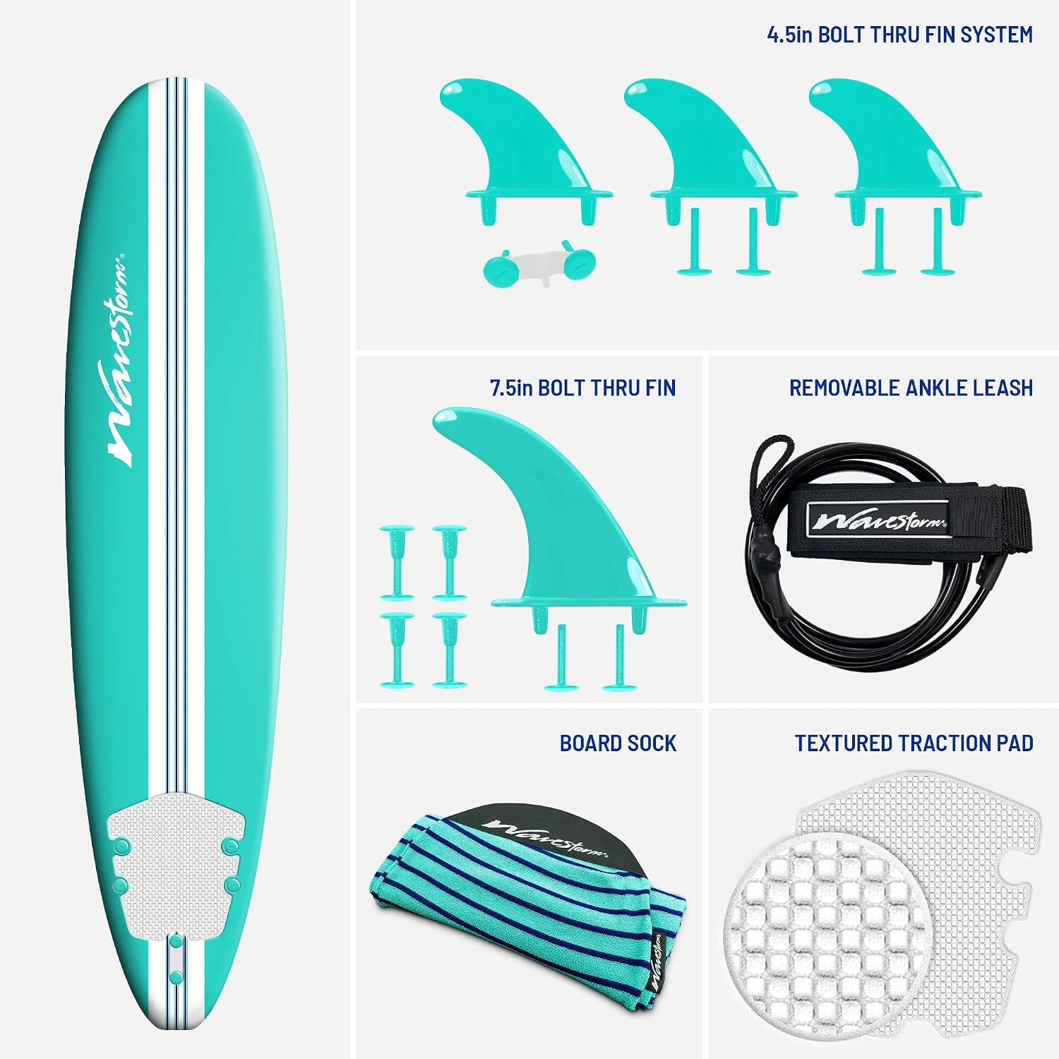 WAVESTORM 8ft Premium Classic Longboard Surfboard - Image 6